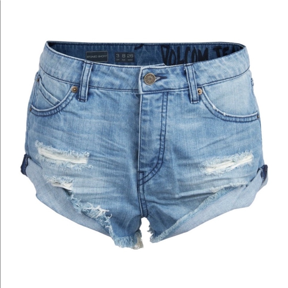 VOLCOM Cuffed Boyfriend Denim Jean Stoned Shorts 1